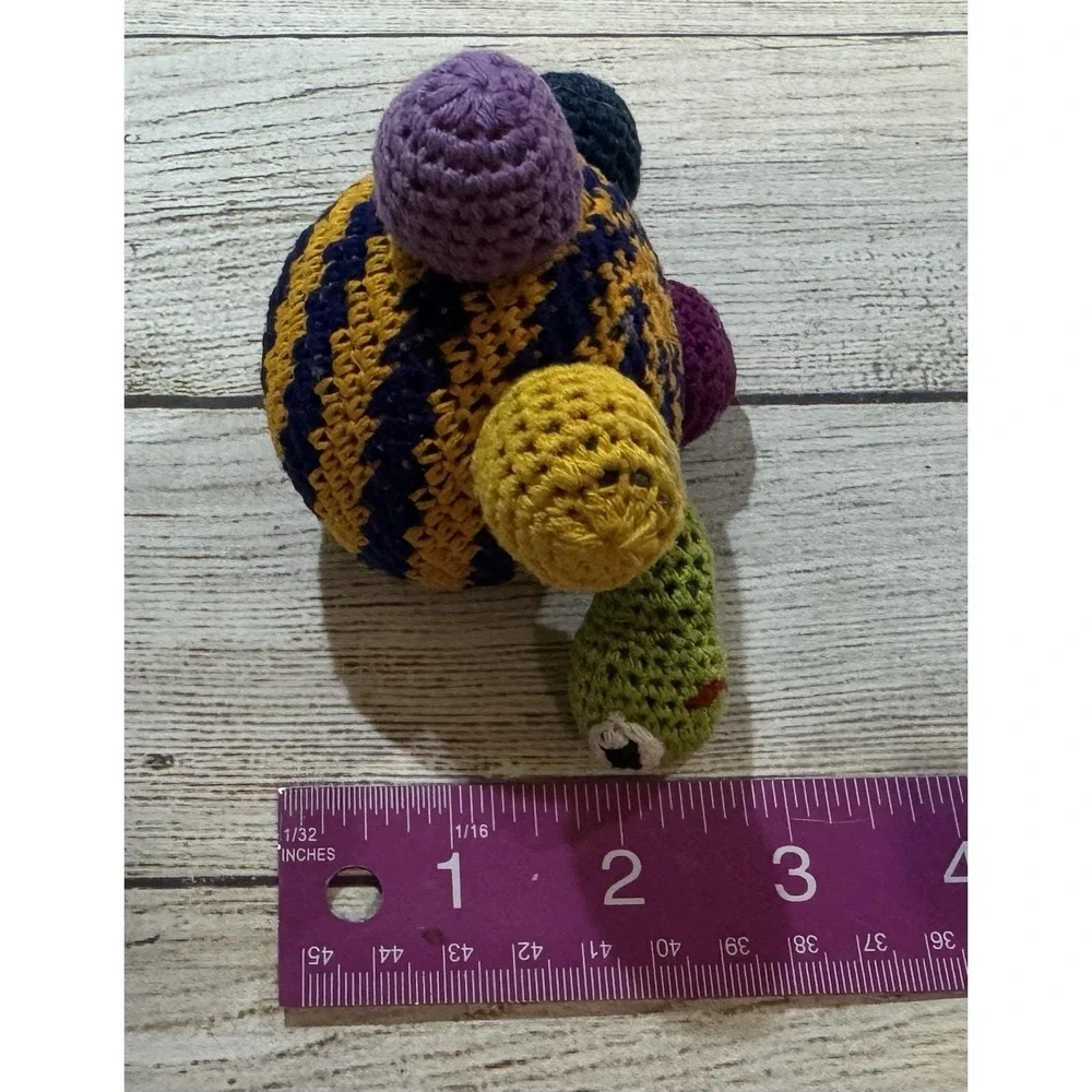Adorable Hand Made Knitted Turtle Plush Colorful Retro BIG Bug Eyes GT12